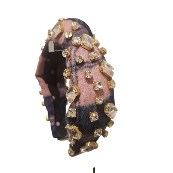 New Lele Sadoughi Plaid Knot Headband – Cotton Candy Pink Blue Crystals - Picture 3 of 4